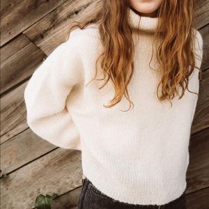One size cozy Alpaca Sweater from Longway California in Bone.